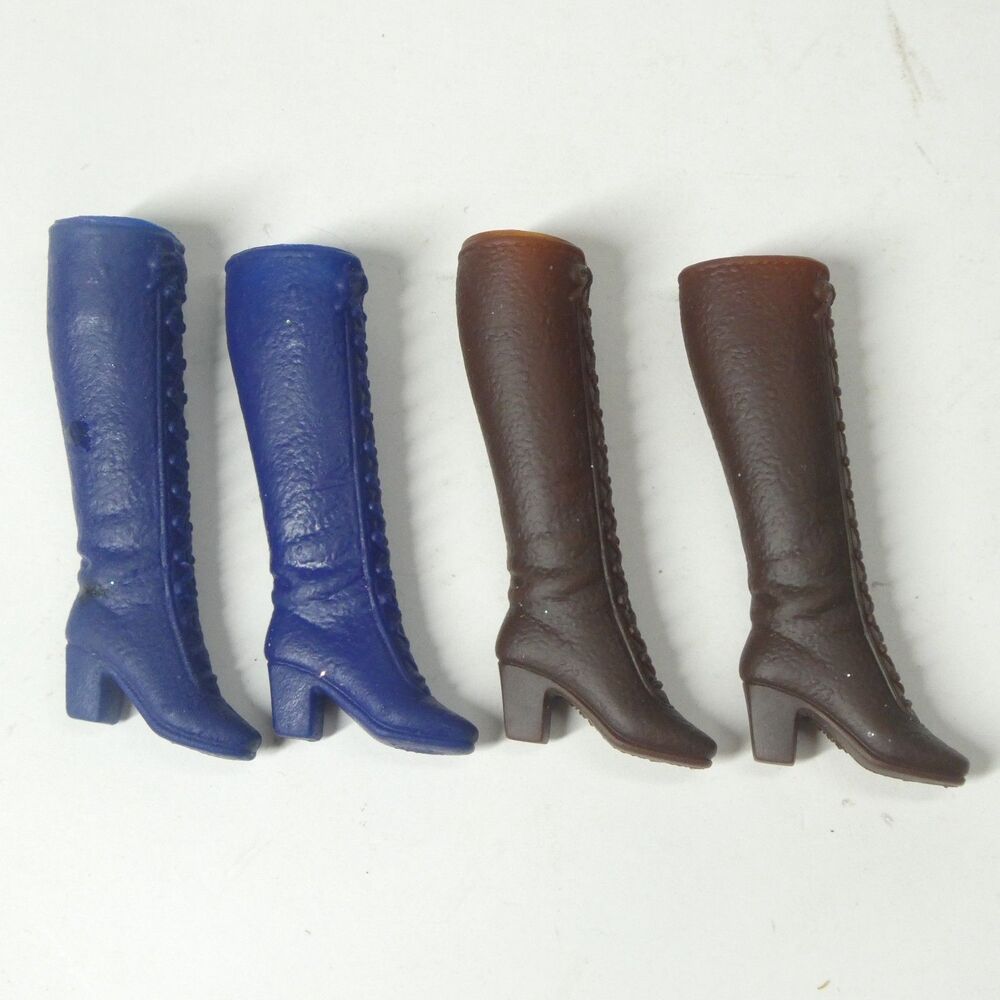 2 Pairs Barbie Boots Lace Up Tall Navy Blue & Brown Korea Mattel Squishy Shoes